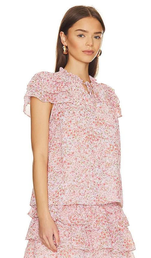 1. STATE Short Sleeve Ruffle Top in Peach