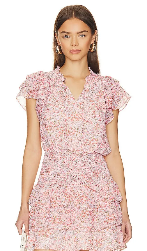 1. STATE Short Sleeve Ruffle Top in Peach