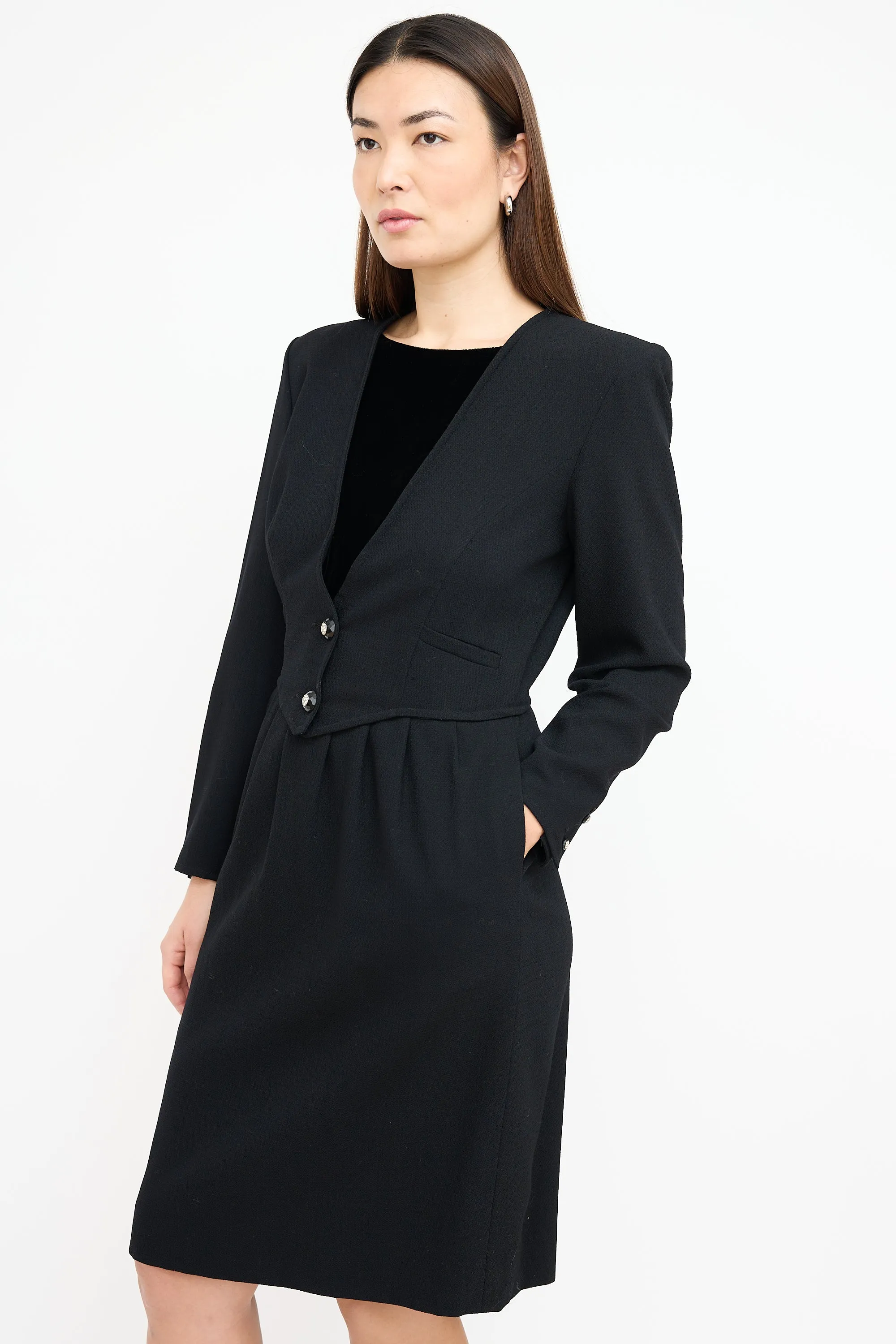 1980s Black Velvet Panel Dress