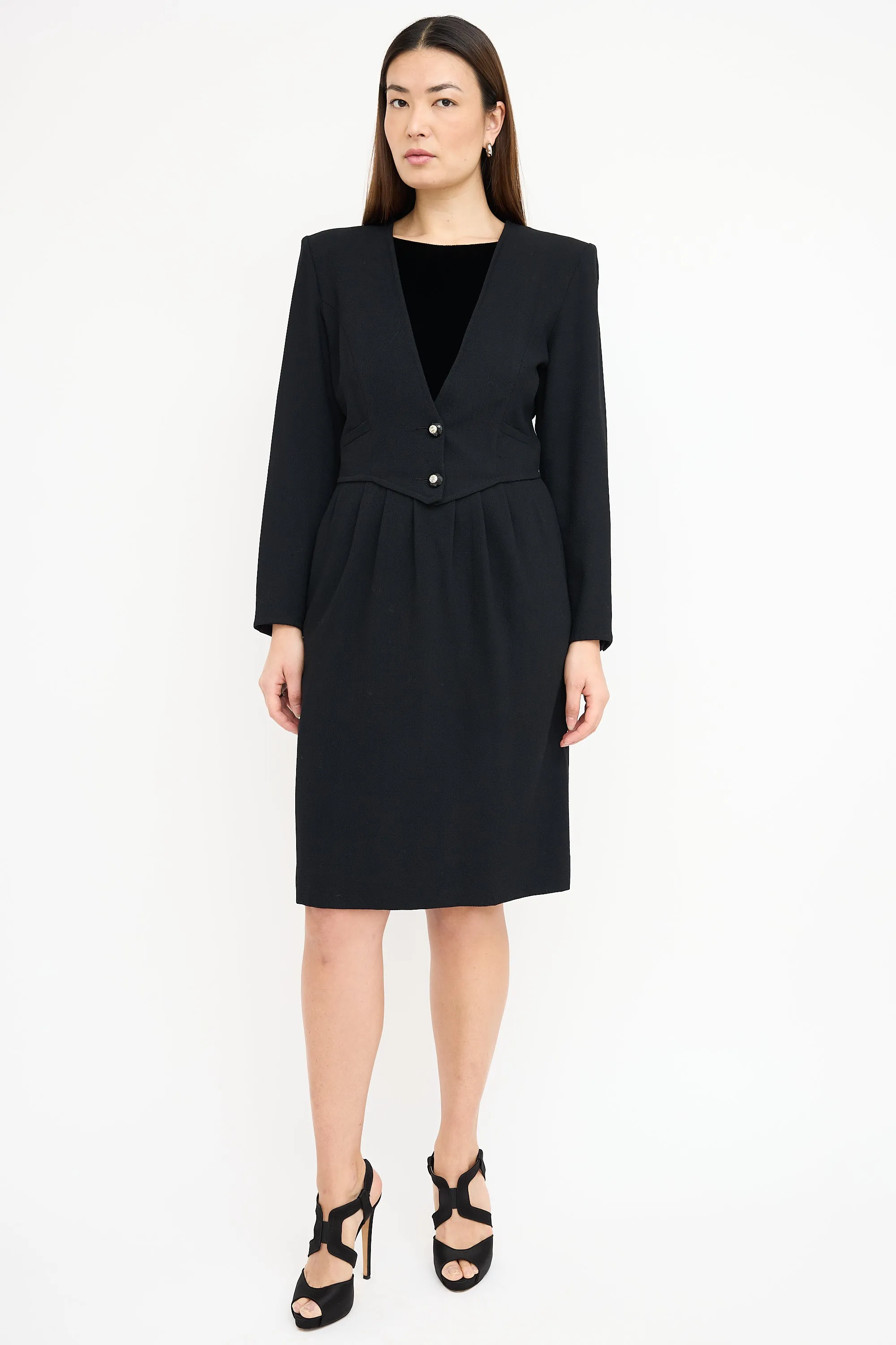 1980s Black Velvet Panel Dress