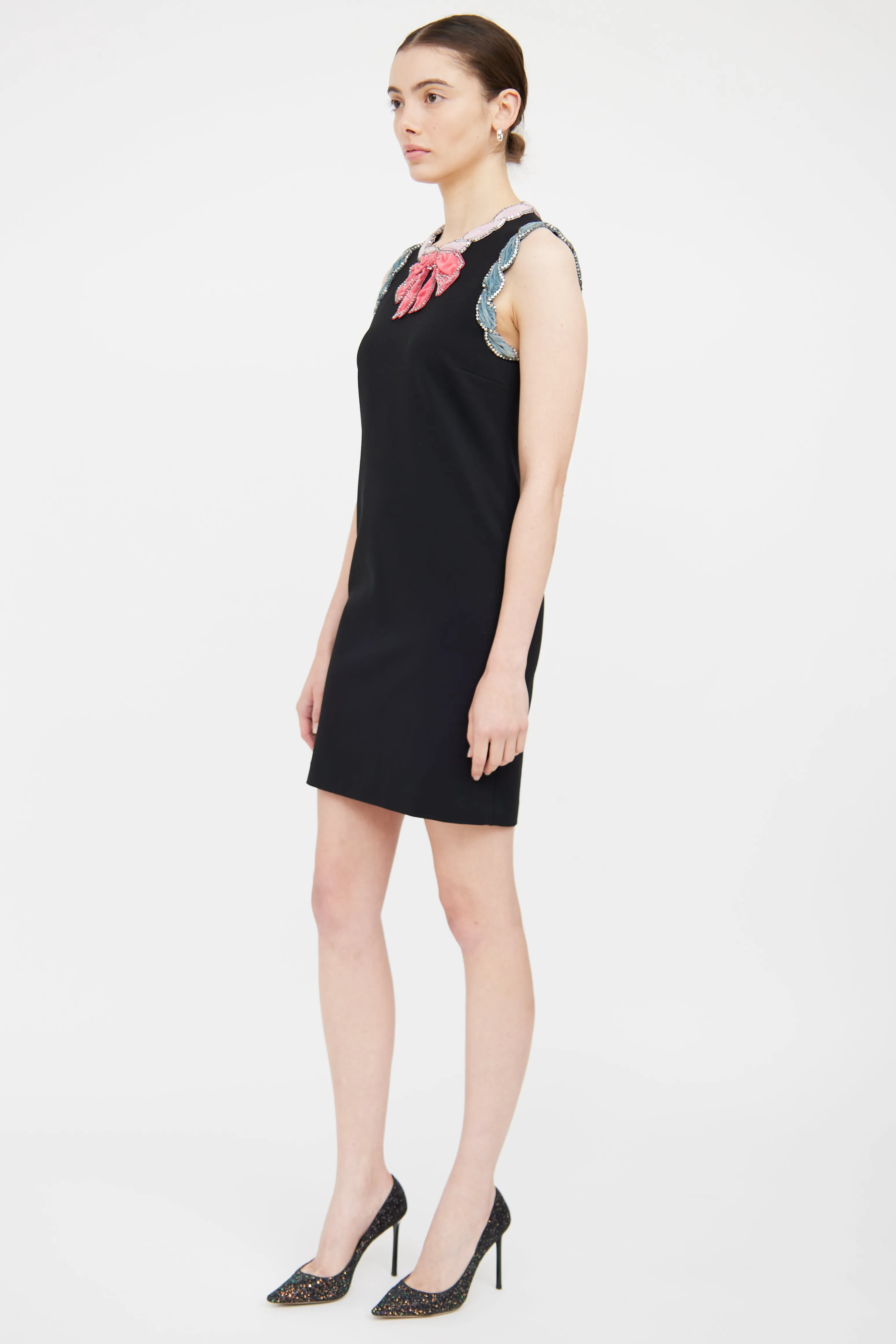 Black & Multi Embelisshed Bow Dress