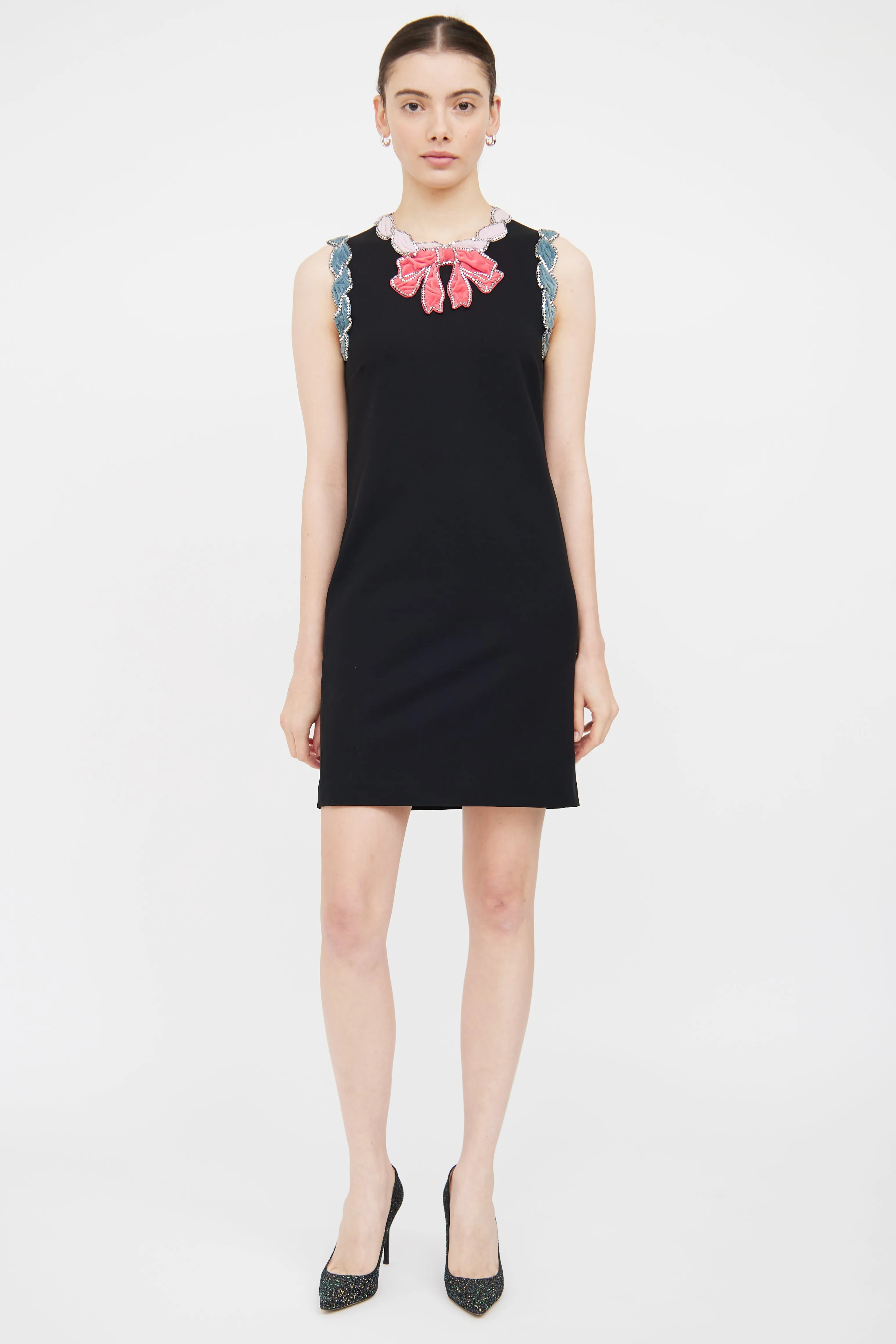 Black & Multi Embelisshed Bow Dress