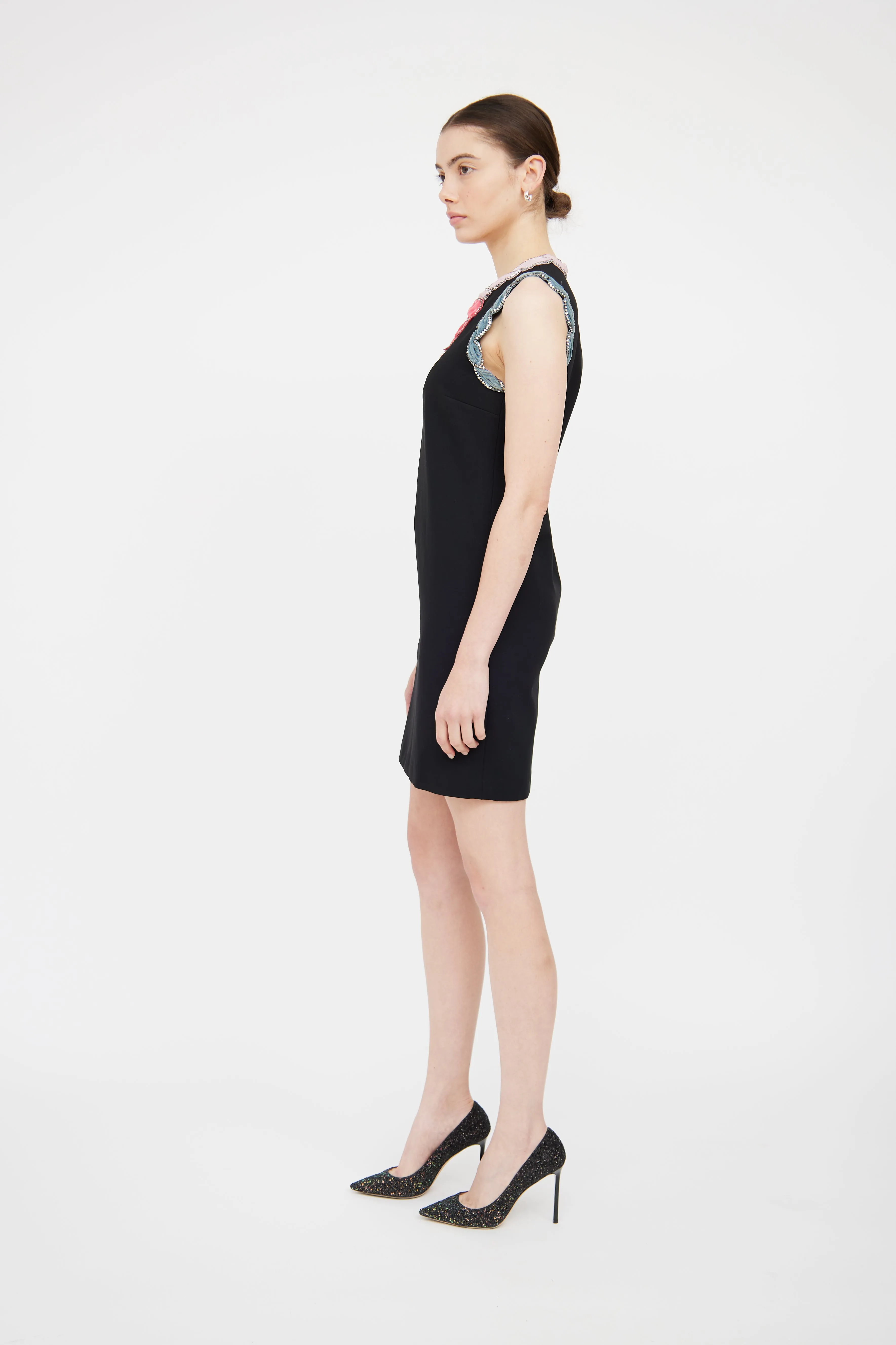 Black & Multi Embelisshed Bow Dress