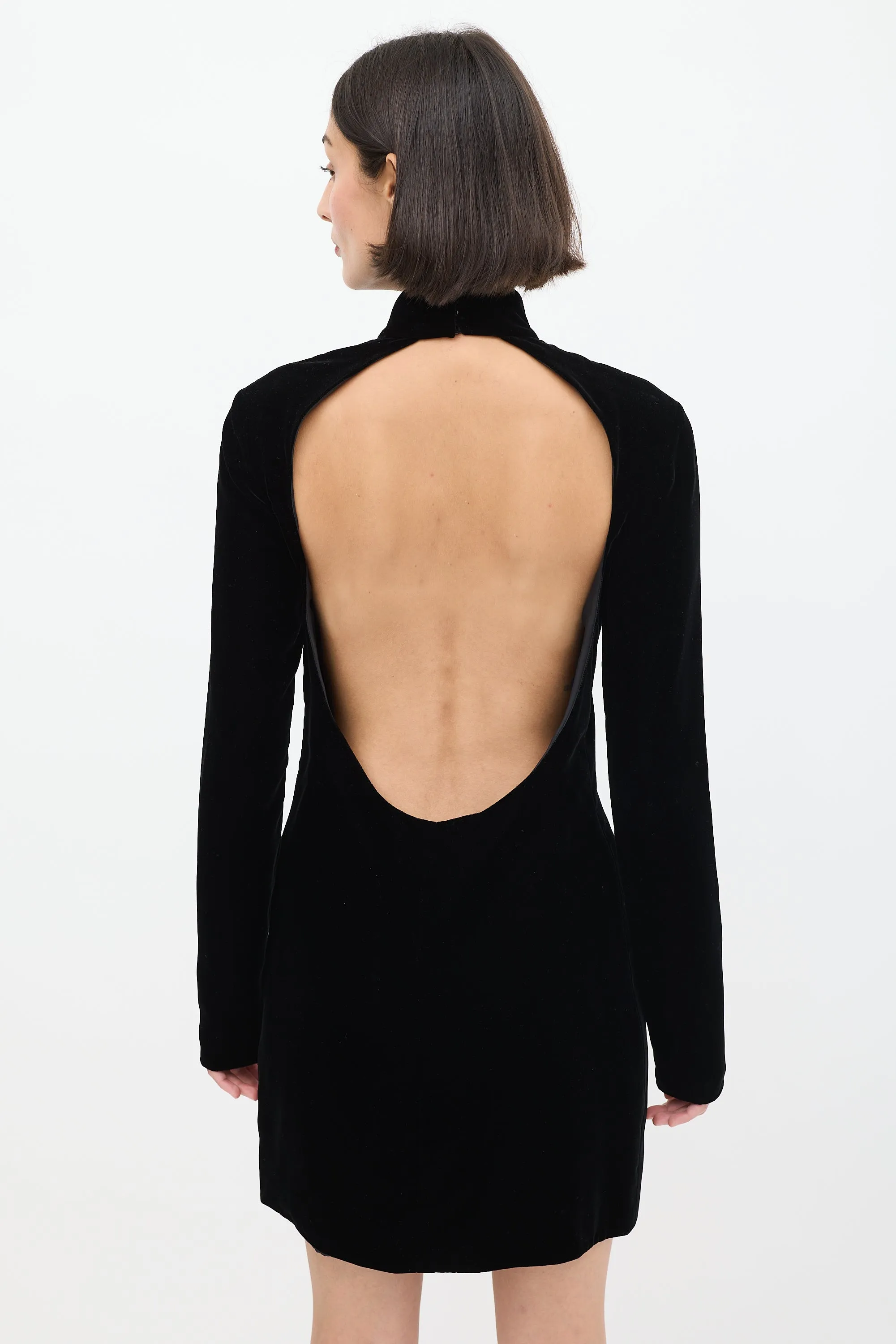 Black Velvet Open Back Midi Dress