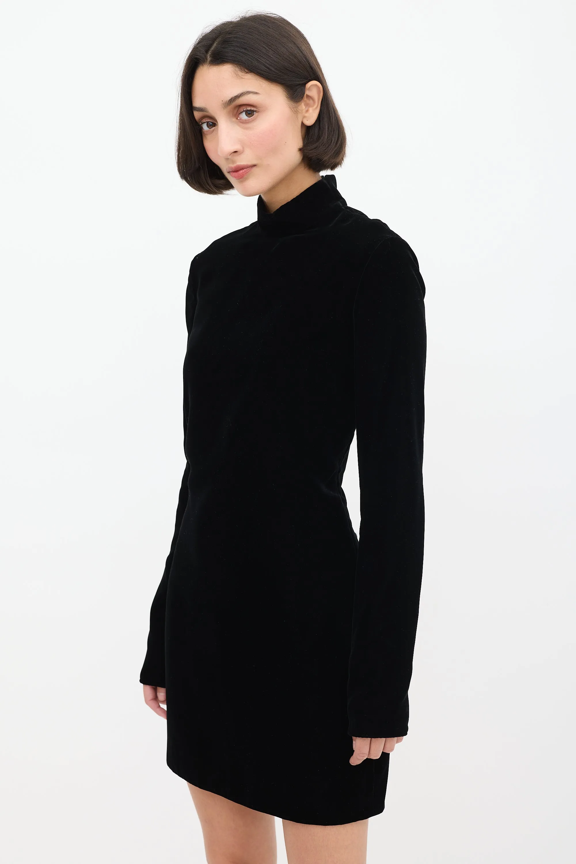Black Velvet Open Back Midi Dress