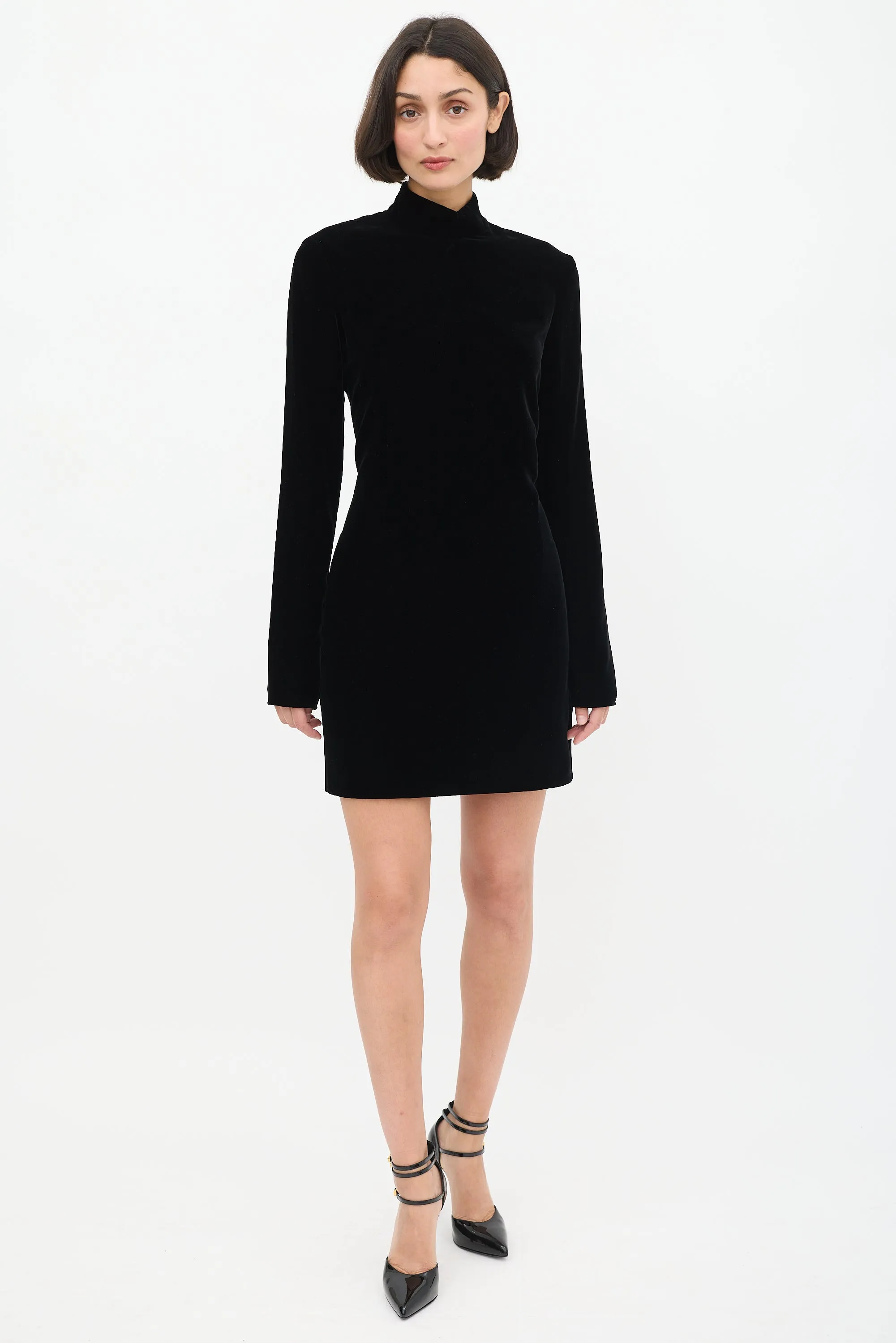 Black Velvet Open Back Midi Dress
