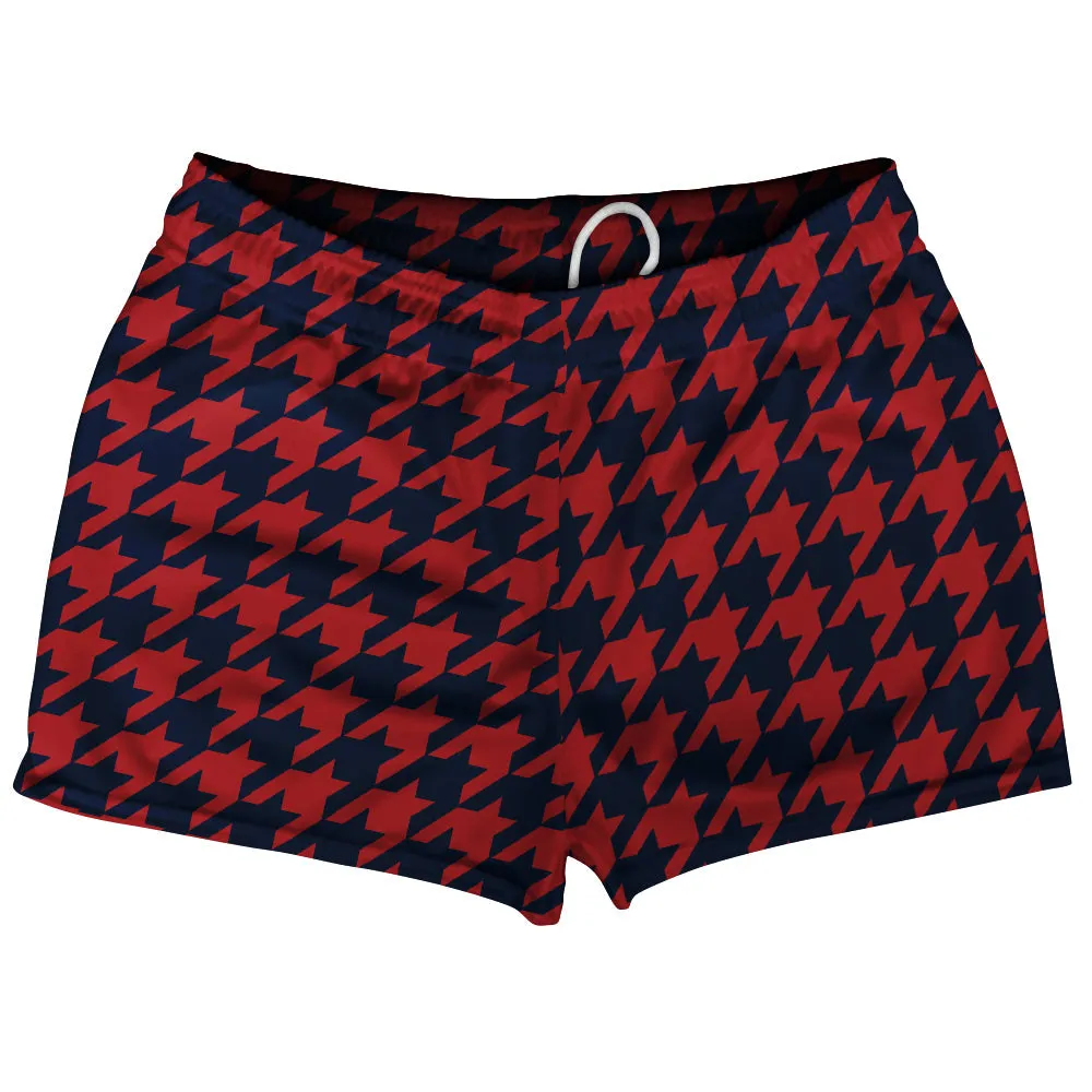 Blue Navy And Red Dark Houndstooth Shorty Short Gym Shorts 2.5" Inseam Made In USA