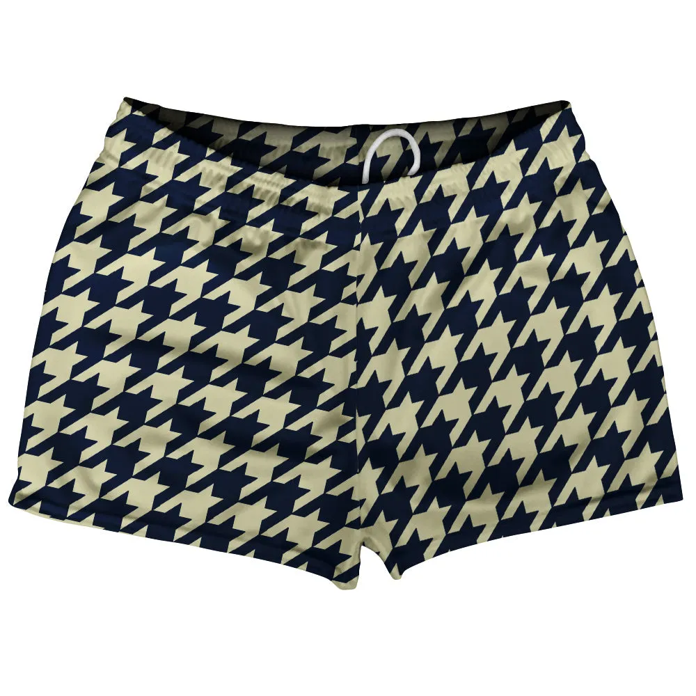 Blue Navy And Vegas Gold Houndstooth Shorty Short Gym Shorts 2.5" Inseam Made In USA