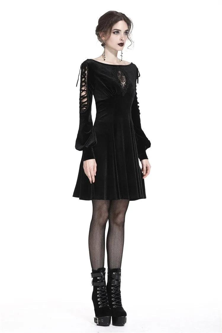 Gothic lace-up velvet midi dress DW224