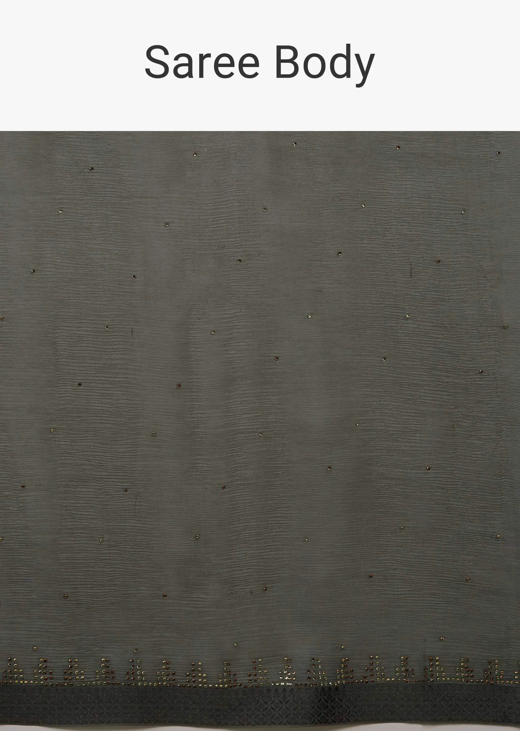 Iron Grey Chiffon Saree With Swarovski Stone Embellishments And Satin Border