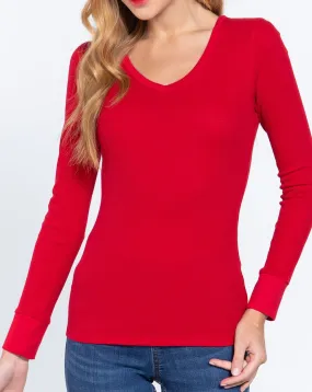 Long Slv V-neck Thermal Top red
