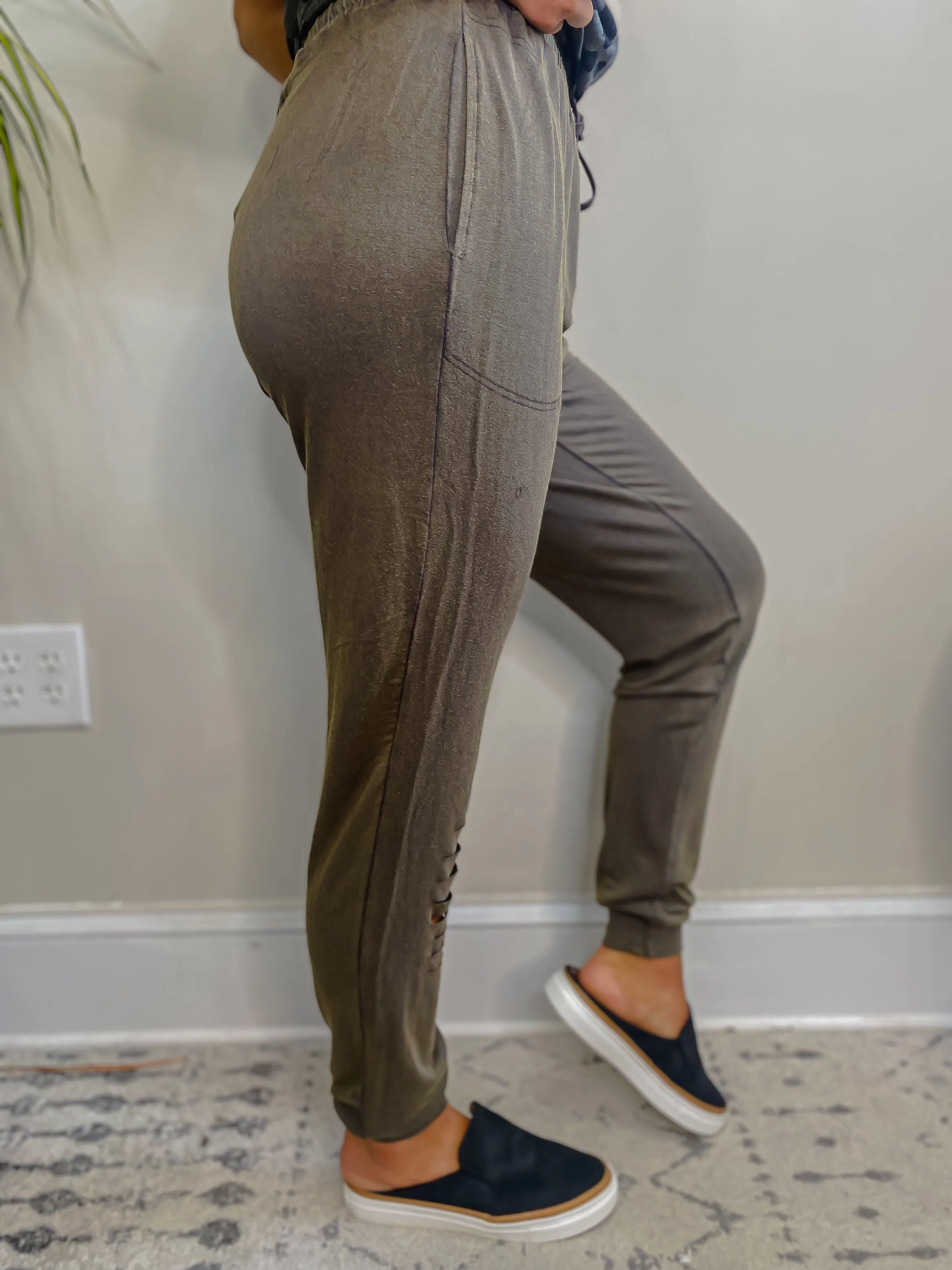 Olive Laser Cut Lounge Pants