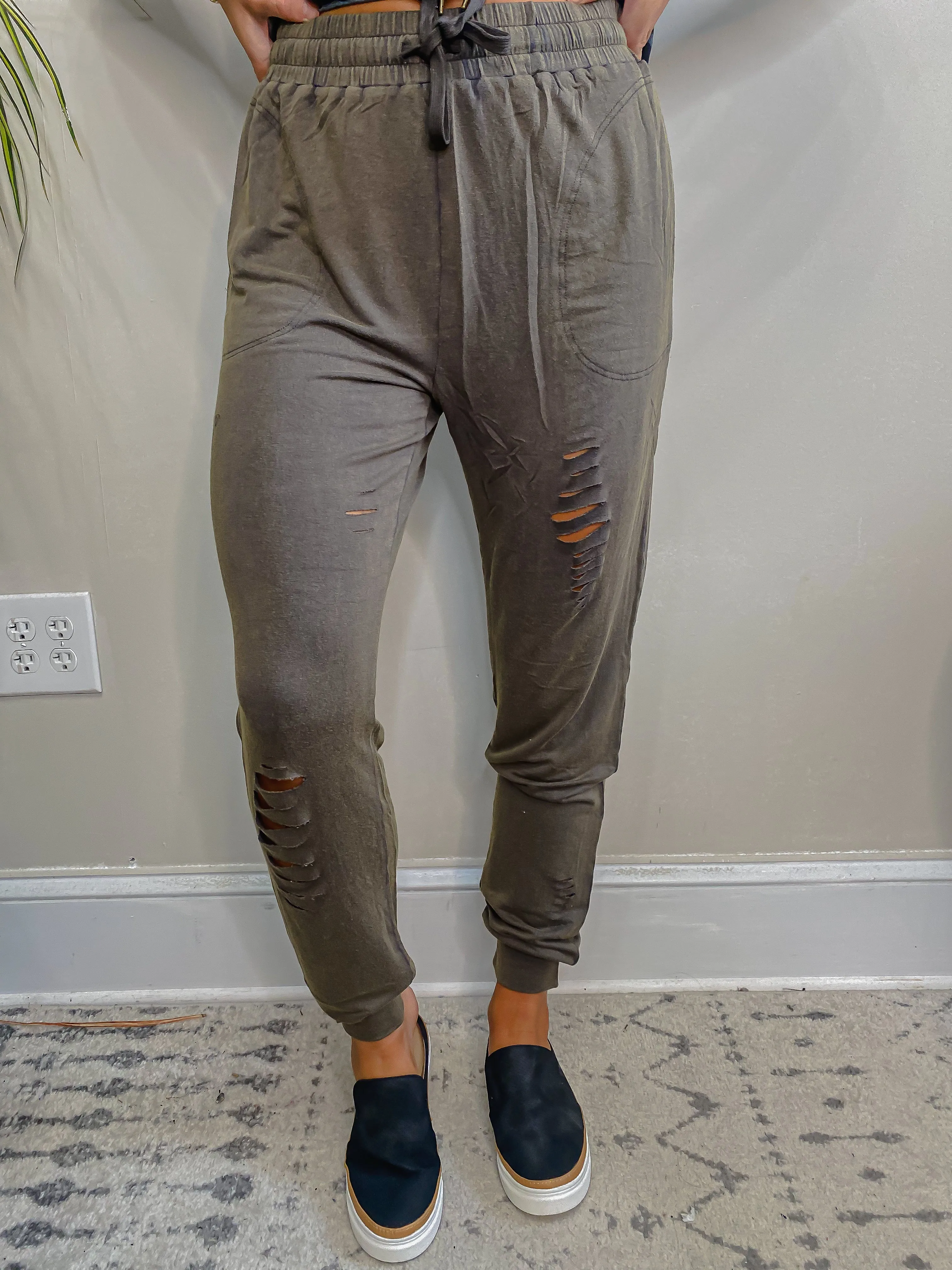 Olive Laser Cut Lounge Pants