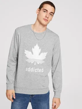 SHEIN Graphic & Slogan Print Grey Solid Thermal Lined Sweatshirt
