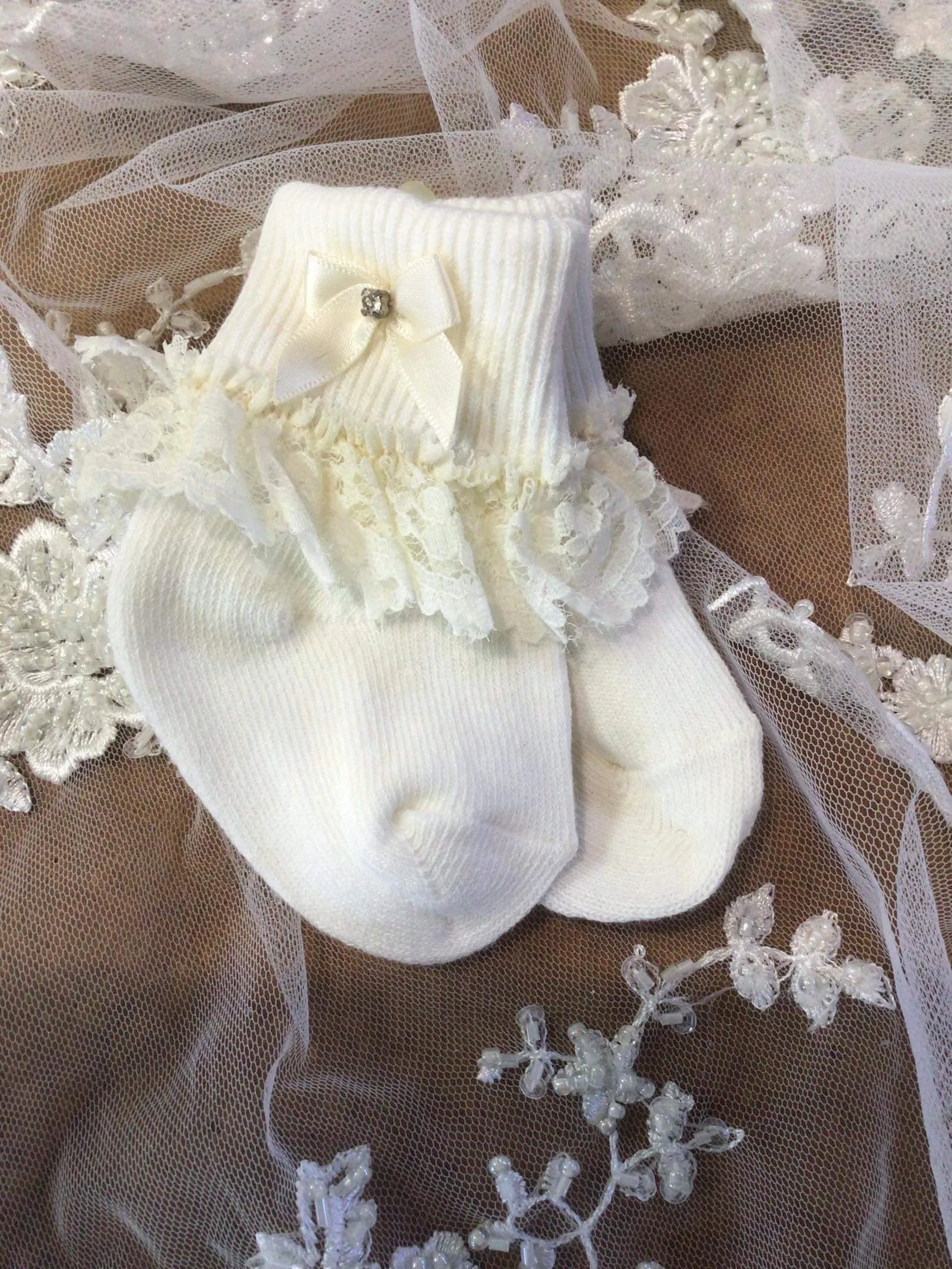 Silk & Beaded Lace Heirloom Christening —-Unisex Gown & Bonnet -Jensen
