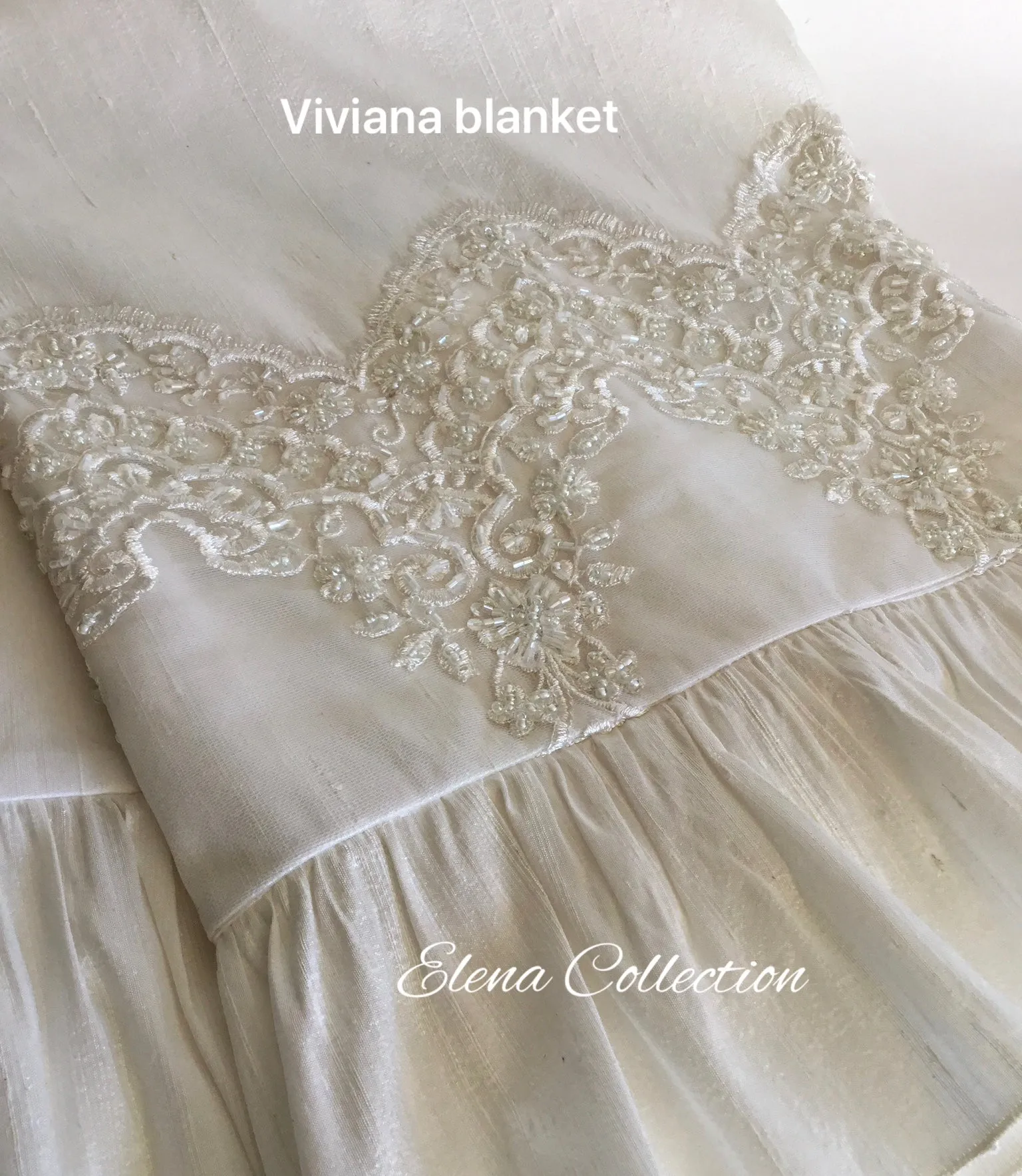 Silk & Beaded Lace Heirloom Christening —-Unisex Gown & Bonnet -Jensen